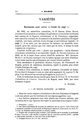 Documents pour servir à l'étude du yagé