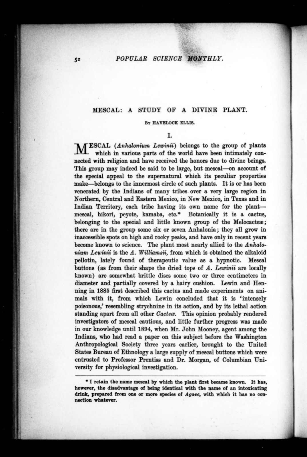 Mescal: A Study of a Divine Plant