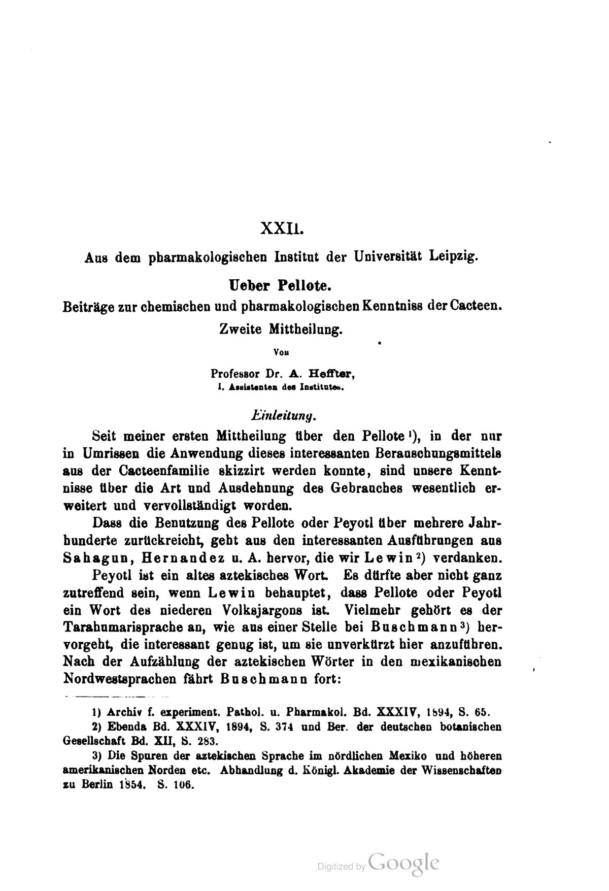 Ueber Pellote. Beiträge zur chemischen und pharmakologischen Kenntniss der Cacteen. Zweite Mittheilung