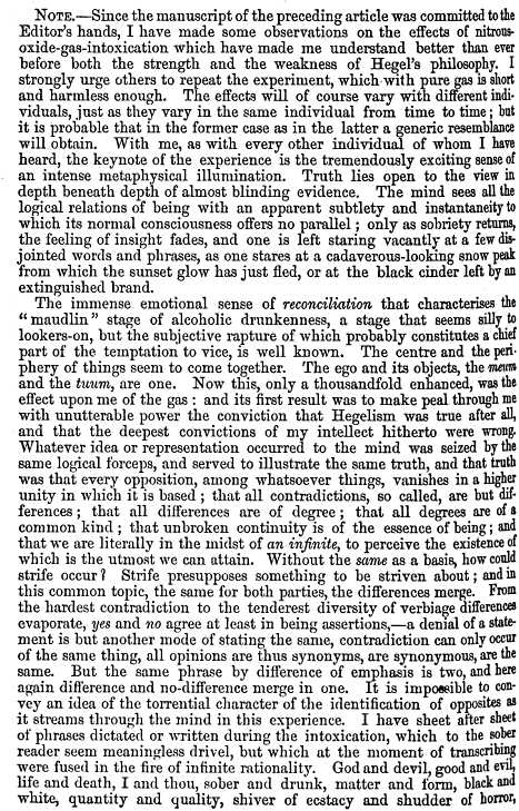 Note on Nitrous Oxide, from “On Some Hegelisms”