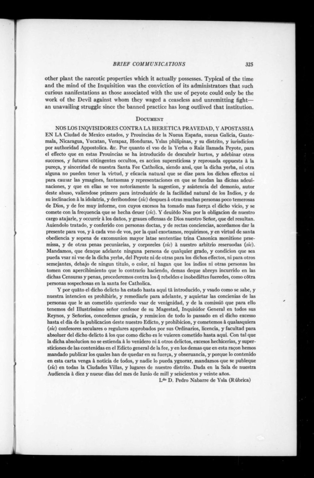 Edict of the Mexican Inquisition Prohibiting the Use of Peyote (1620)