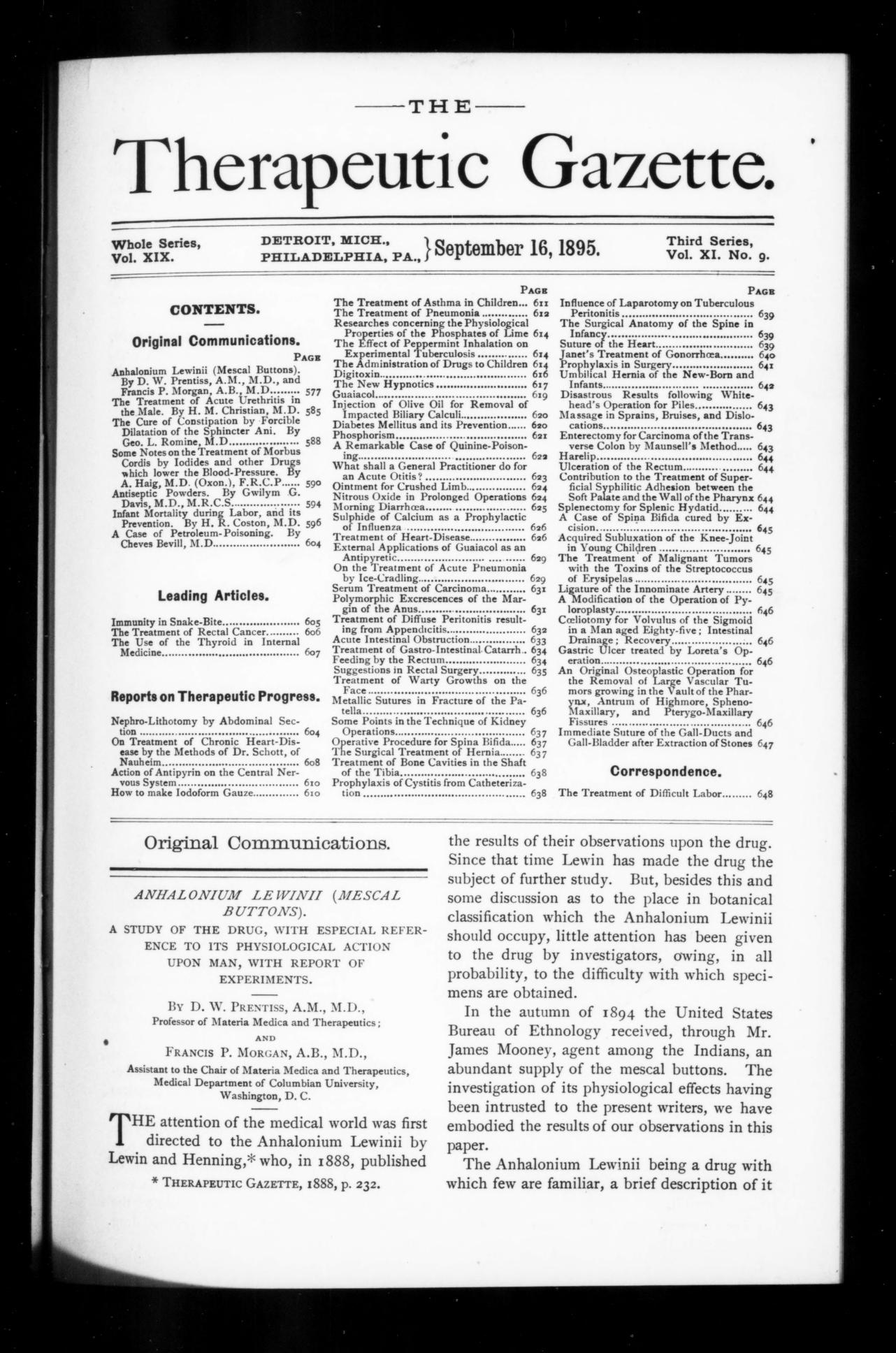 Anhalonium Lewinii (Mescal Buttons): A Study of the Drug, with Especial Reference to its Physiological Action upon Man, with Report of Experiments