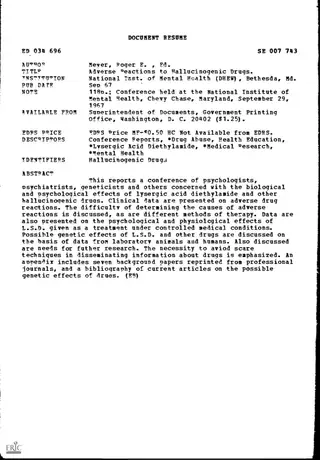 Adverse Reactions to Hallucinogenic Drugs: Proceedings of a Conference Held at the National Institute of Mental Health